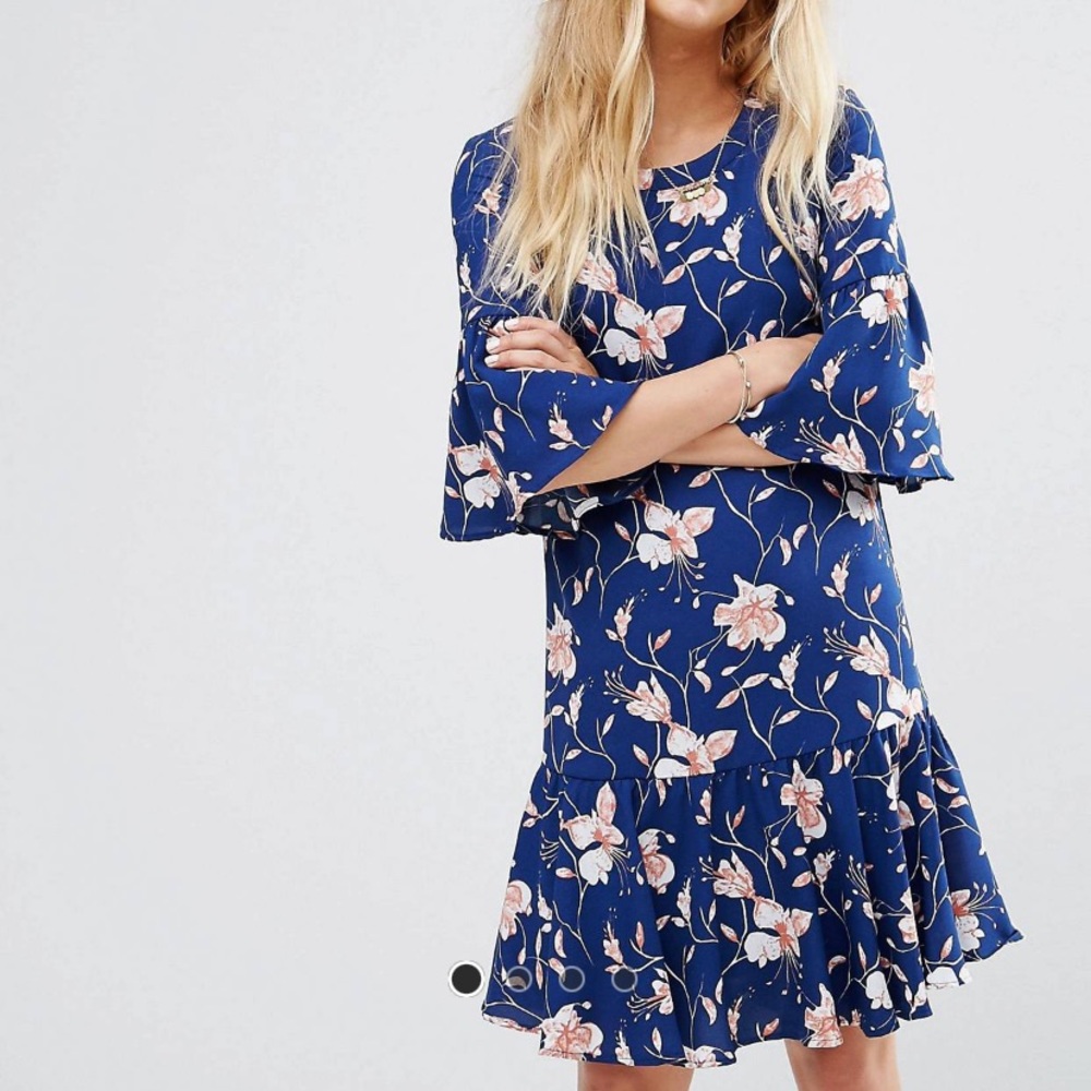 Vila Floral Print Flute Sleeve Dress